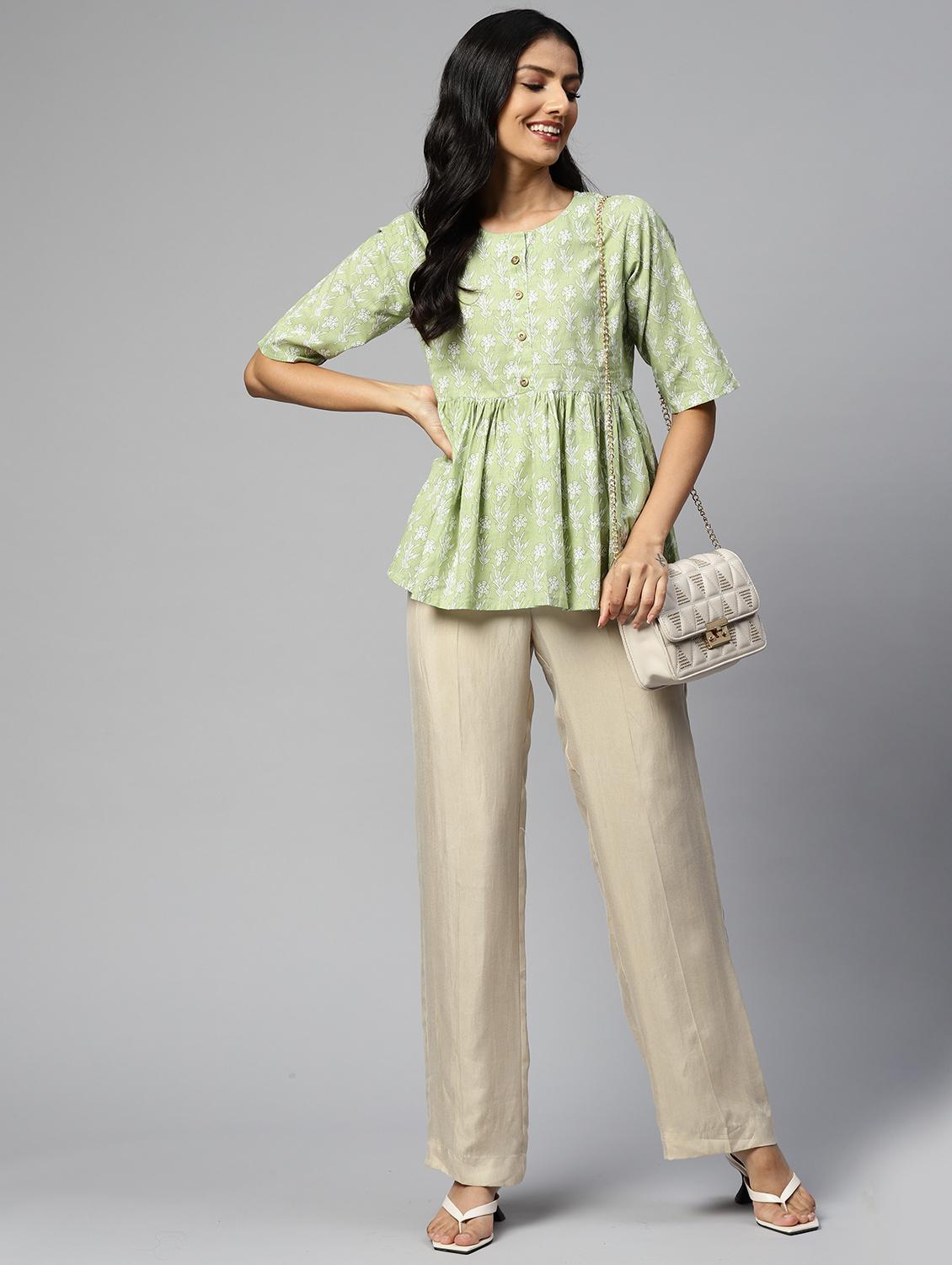 women round neck printed peplum top - 21731154 - Standard Image - 3