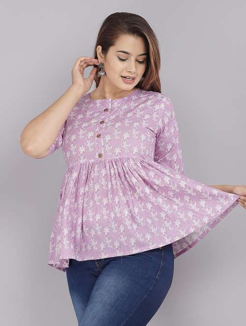 women round neck printed peplum top - 21731155 - Standard Image - 0