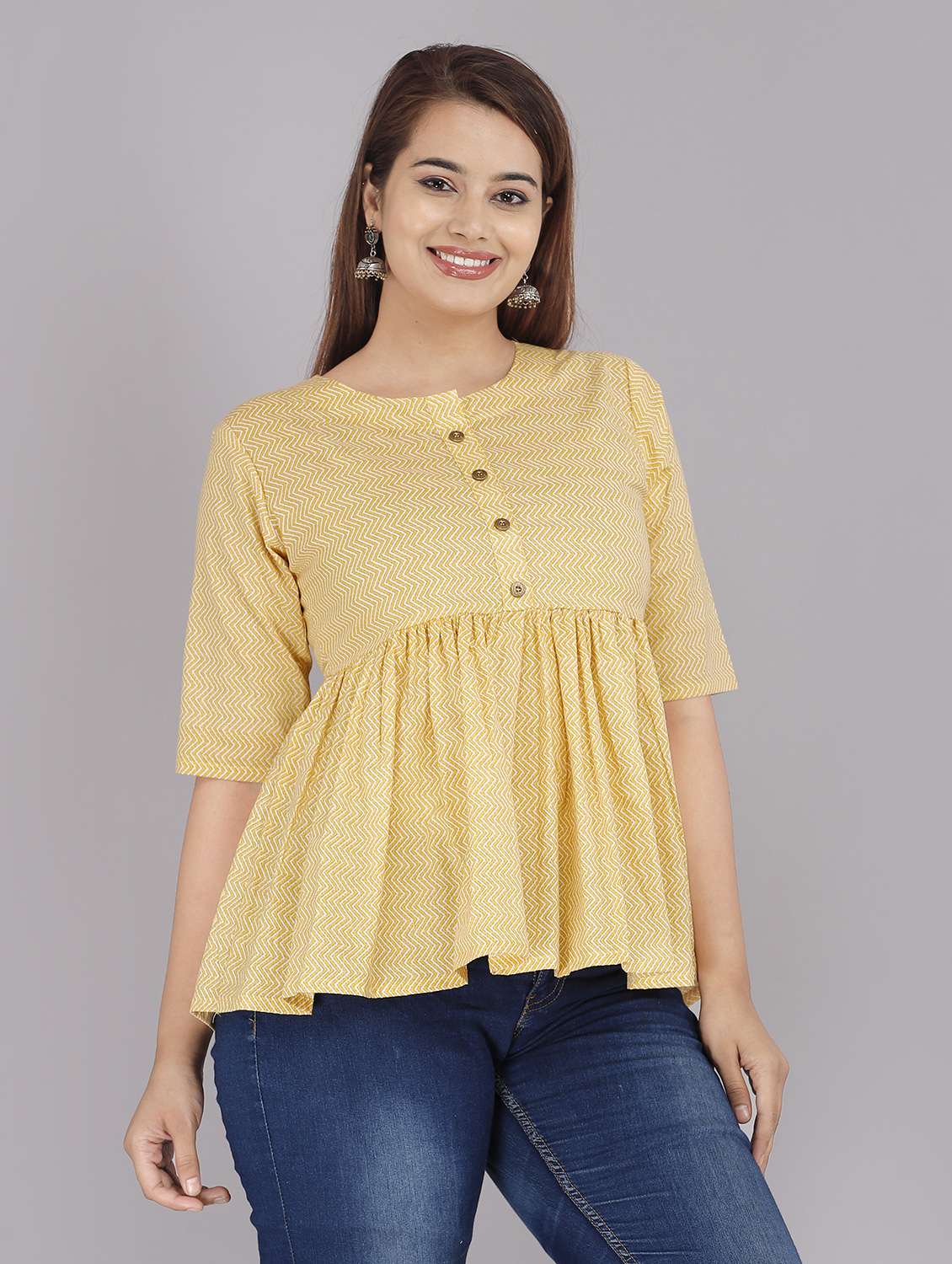 women round neck printed peplum top