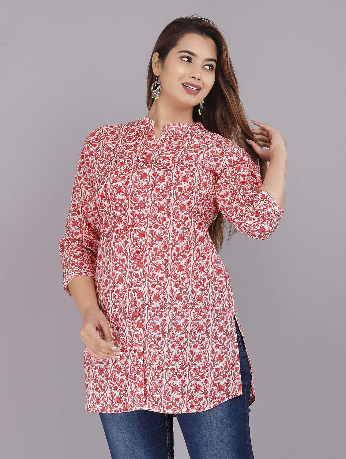 women mandarin neck printed straight kurti  - 21731159 -  Zoom Image - 0