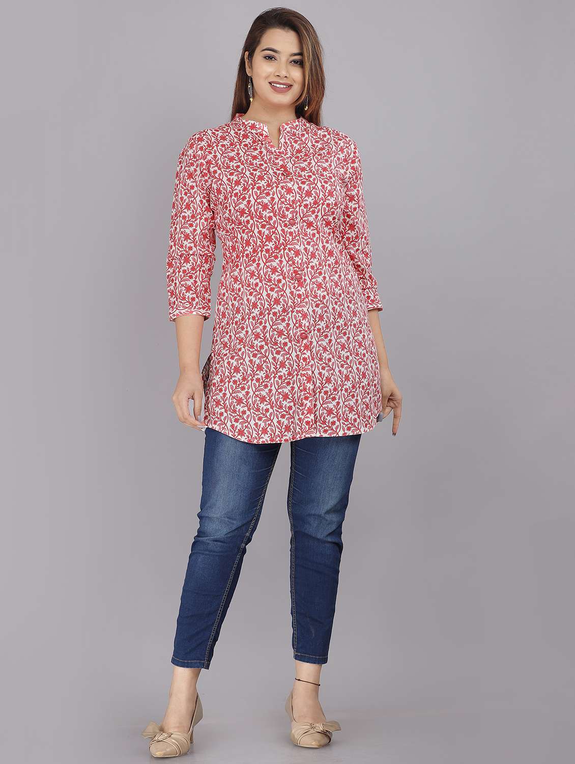 women mandarin neck printed straight kurti - 21731159 - Standard Image - 3