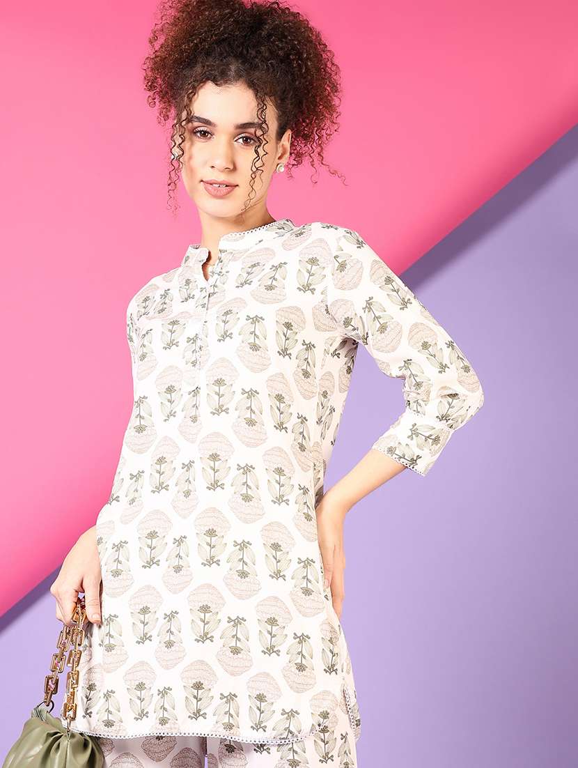 women mandarin neck printed ethnic co-ord set - 21731197 -  Standard Image - 3