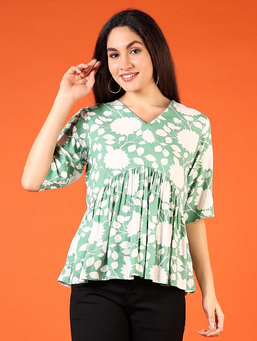 women v-neck printed peplum top - 21731200 - Zoom Image - 0