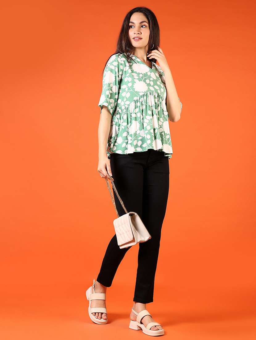 women v-neck printed peplum top - 21731200 - Standard Image - 3