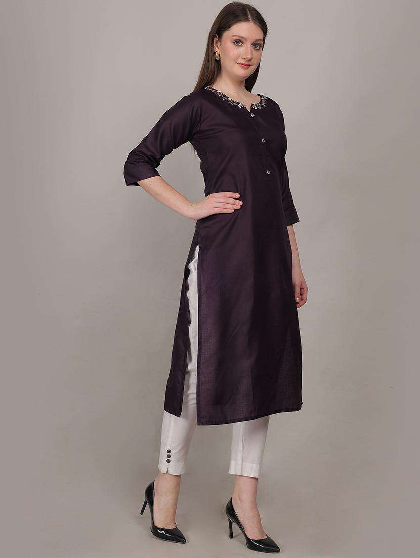 women embellished three quarter sleeve straight kurta - 21731213 -  Standard Image - 5