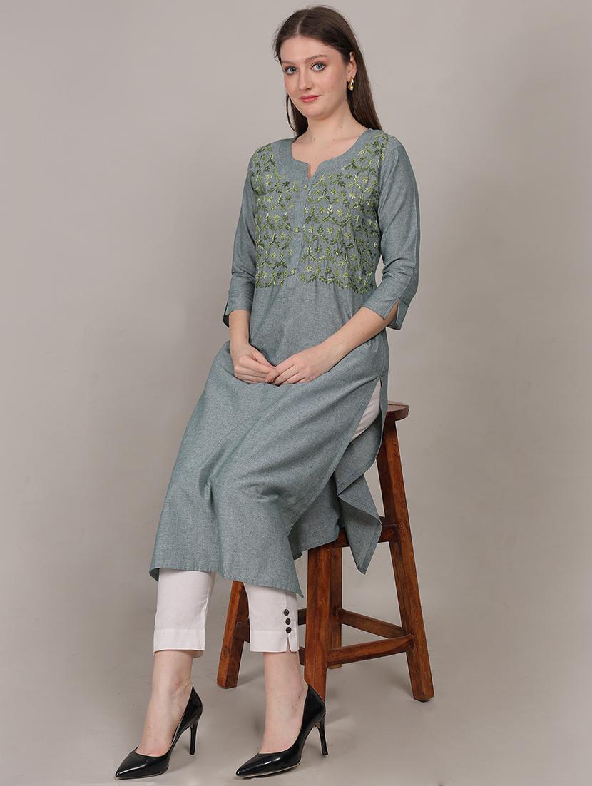 women embroidered three quarter sleeve straight kurta - 21731215 - Standard Image - 3