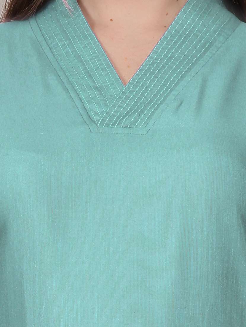 women solid three quarter sleeve straight kurta - 21731217 -  Standard Image - 5