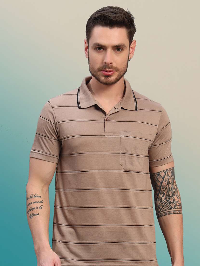 men short sleeves striped polo t-shirt - 21731247 - Zoom Image - 0
