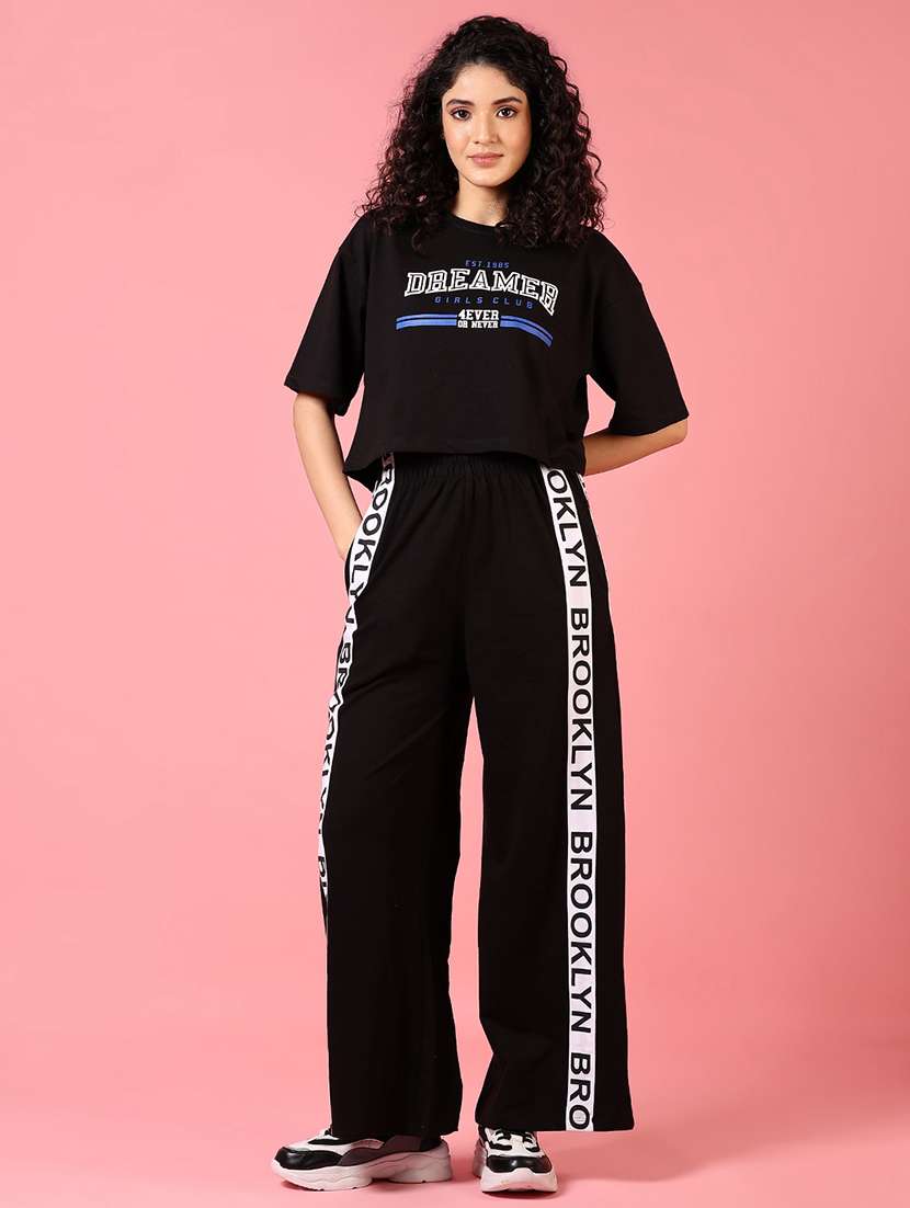 women black typographic top and trouser co-ord set