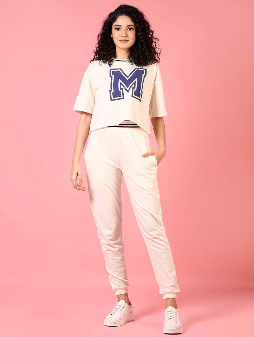 women black typographic t-shirt and jogger co-ord set - 21731289 -  Zoom Image - 0