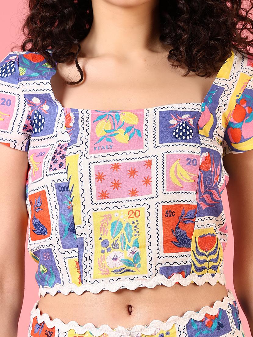 women square neck printed crop top - 21731291 - Standard Image - 5