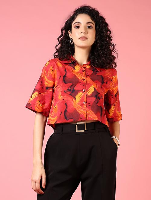 women short sleeves printed crop shirt - 21731294 - Standard Image - 0