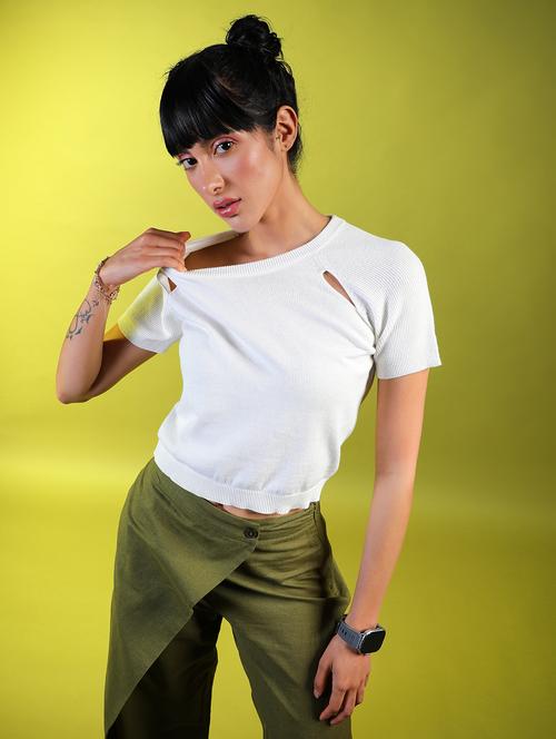 women crew neck solid crop top - 21731316 -  Standard Image - 0