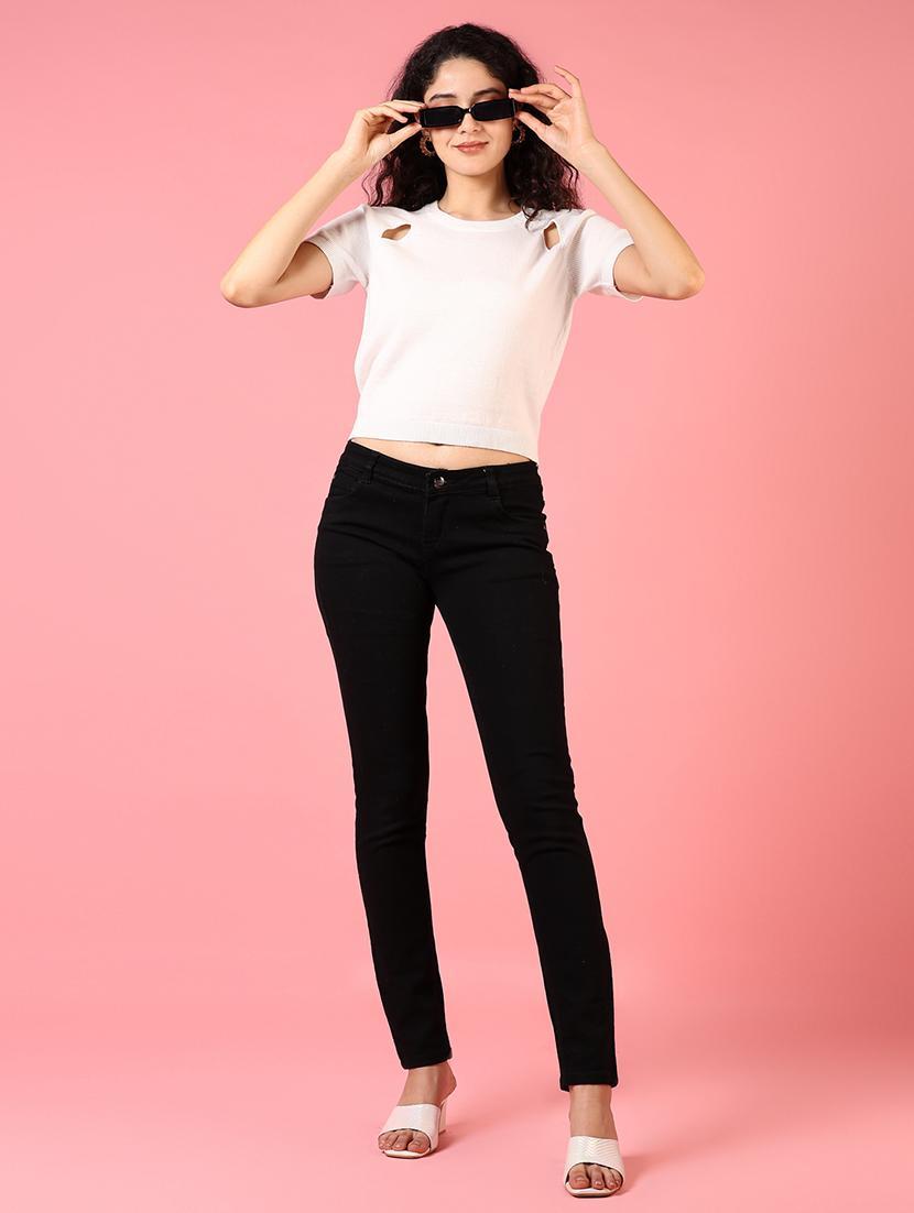 women crew neck solid crop top - 21731316 - Standard Image - 5