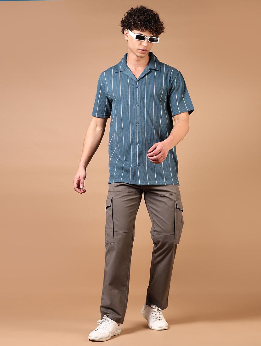men short sleeves striped casual shirt - 21731321 - Standard Image - 3