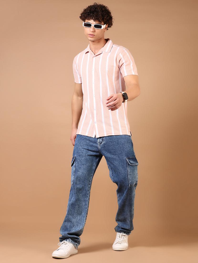 men short sleeves striped casual shirt - 21731346 - Standard Image - 3