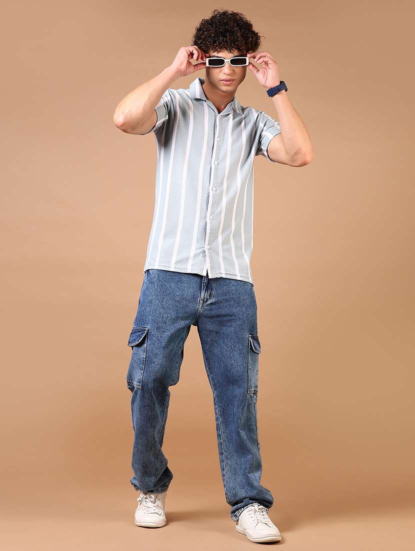 men short sleeves striped casual shirt - 21731348 - Standard Image - 3