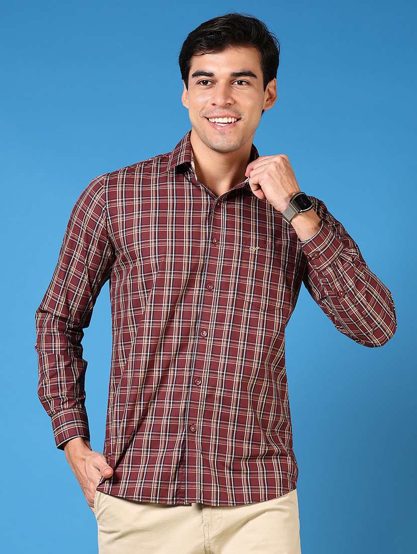 men long sleeves checkered casual shirt