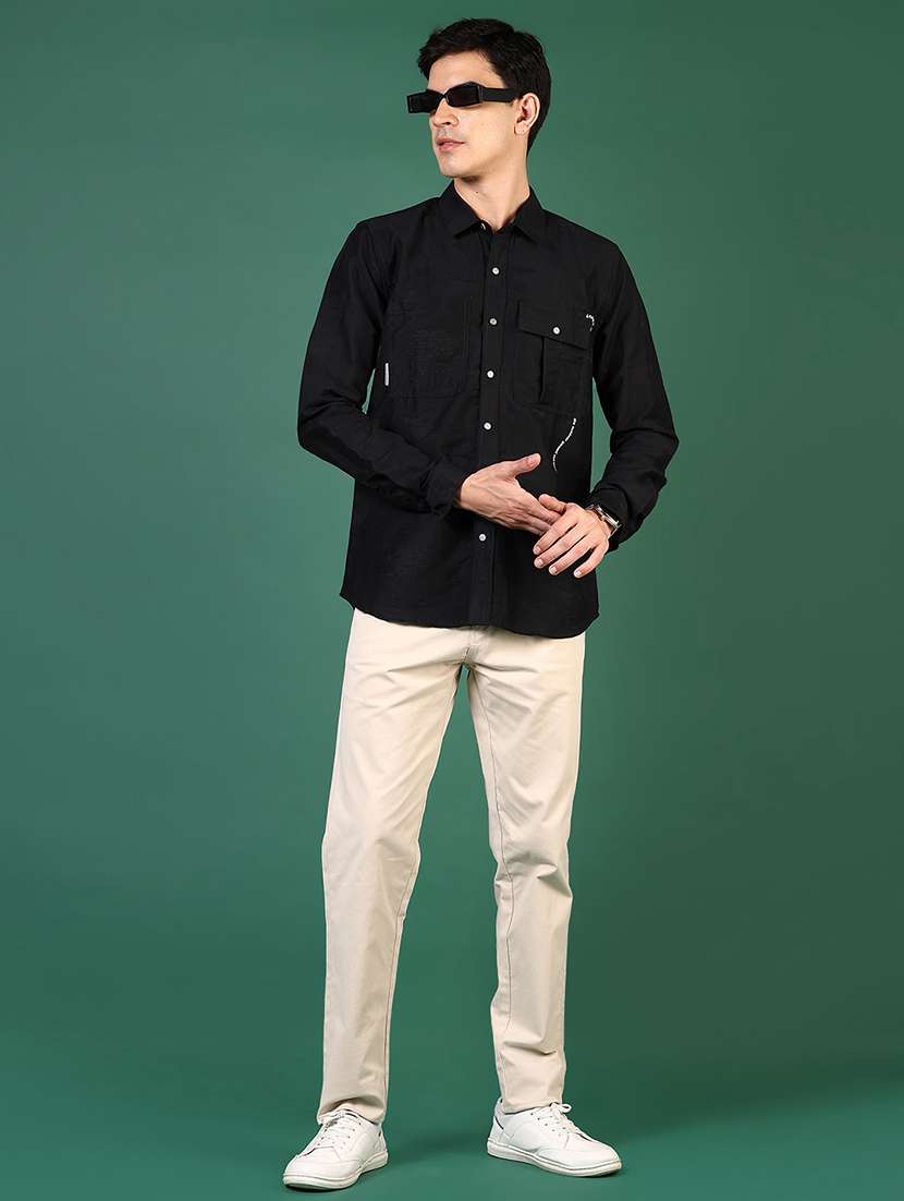men long sleeves plain casual shirt - 21731423 -  Standard Image - 3