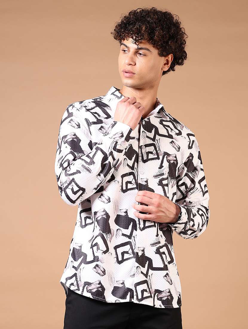 men long sleeves printed casual shirt