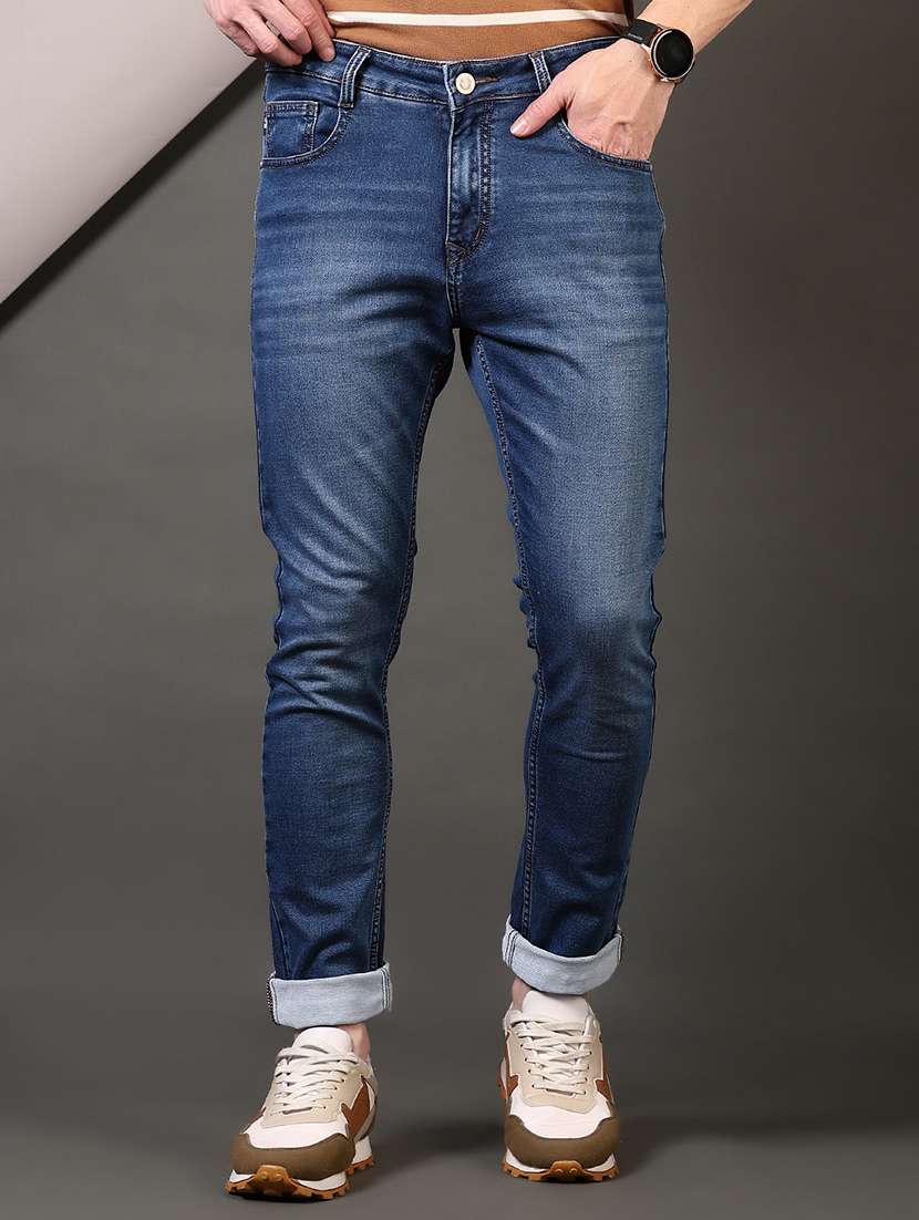 men washed mid rise jeans