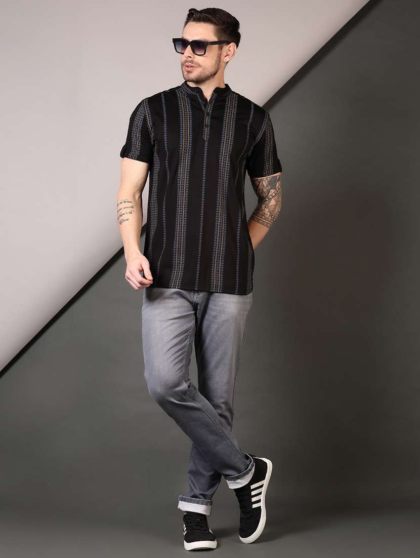 men self design mandarin neck short kurta - 21731550 -  Standard Image - 3