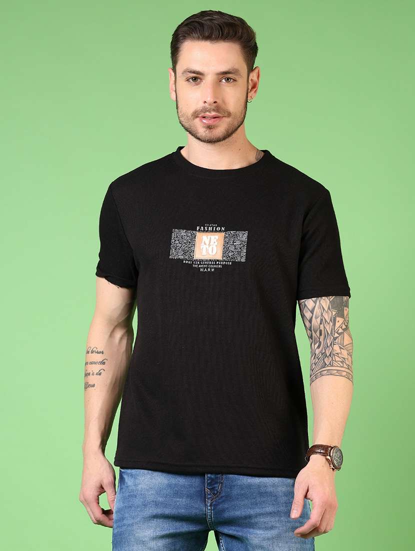 men short sleeves chest print t-shirt