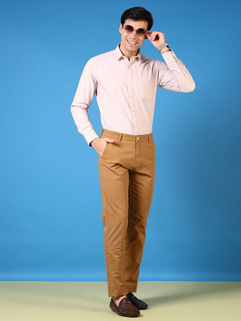 men mid rise solid flat front casual trouser - 21731619 -  Standard Image - 3