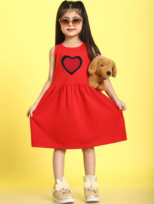 girls red heart detailed sleeveless a-line dress - 21731661 - Standard Image - 0