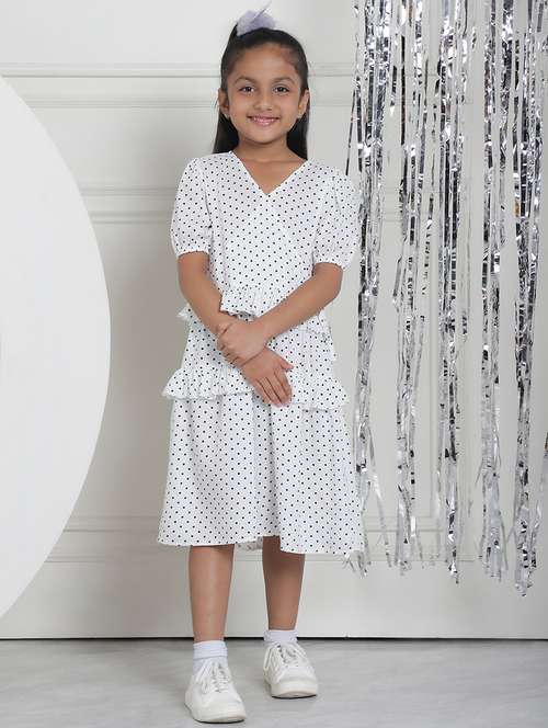 women polka doted puff sleeves tiered dress - 21731666 - Standard Image - 0