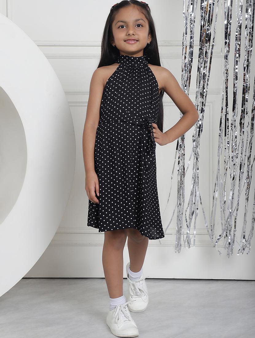 girls polka doted halter neck fit & flare dress