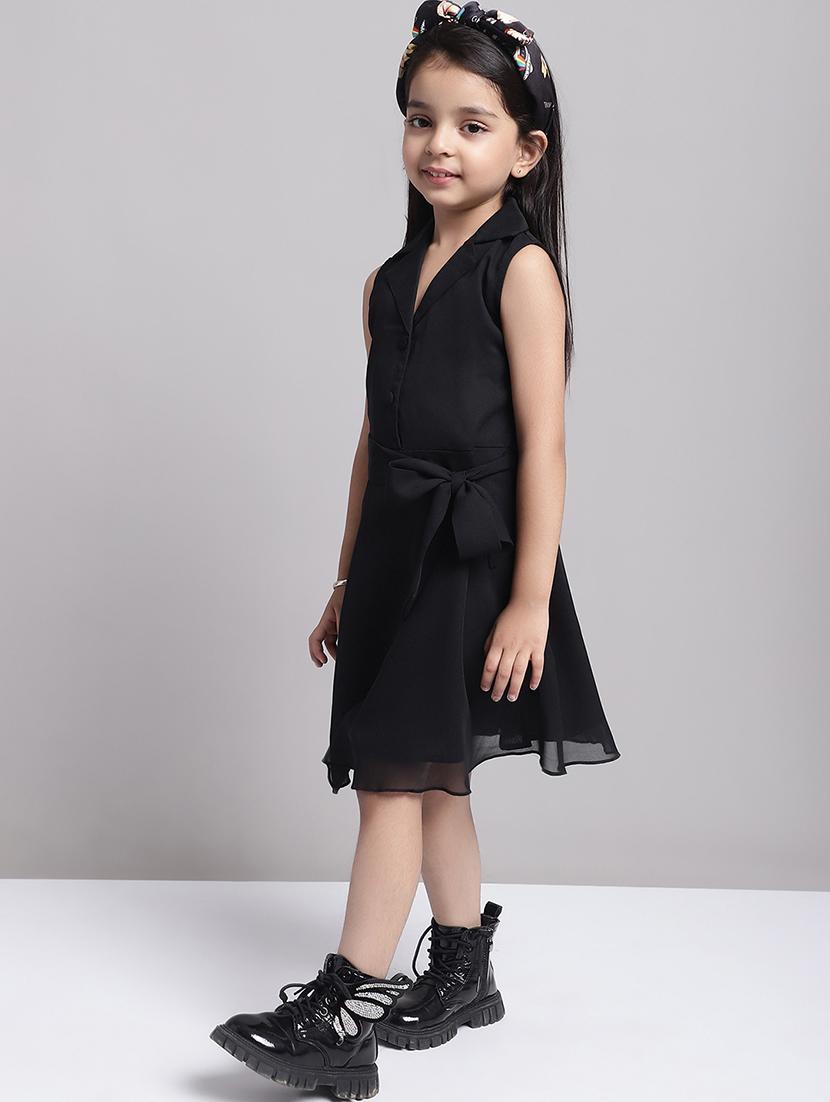 girls black lapel neck a-line regualr fit dress - 21731678 - Standard Image - 3