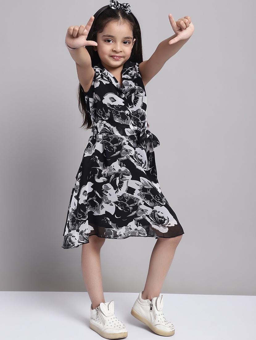 girls black lapel neck a-line regualr fit dress - 21731680 - Standard Image - 3
