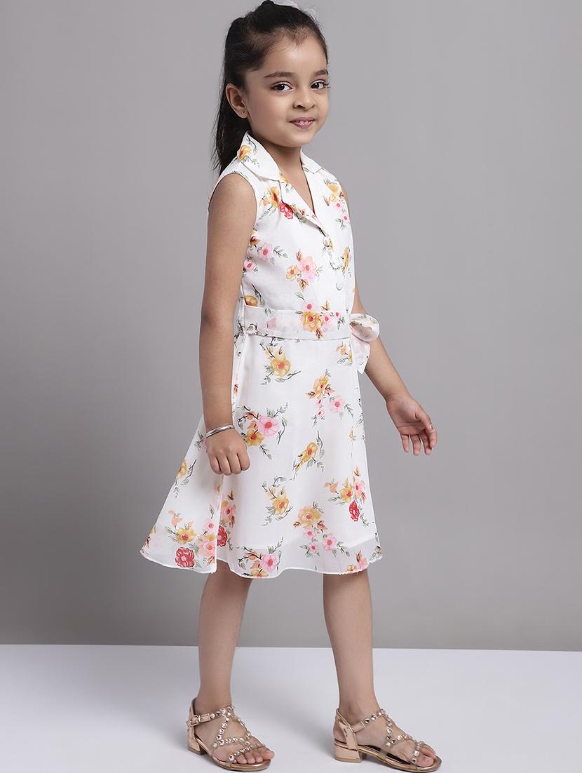 girls off white lapel neck a-line regualr fit dress - 21731682 - Standard Image - 3