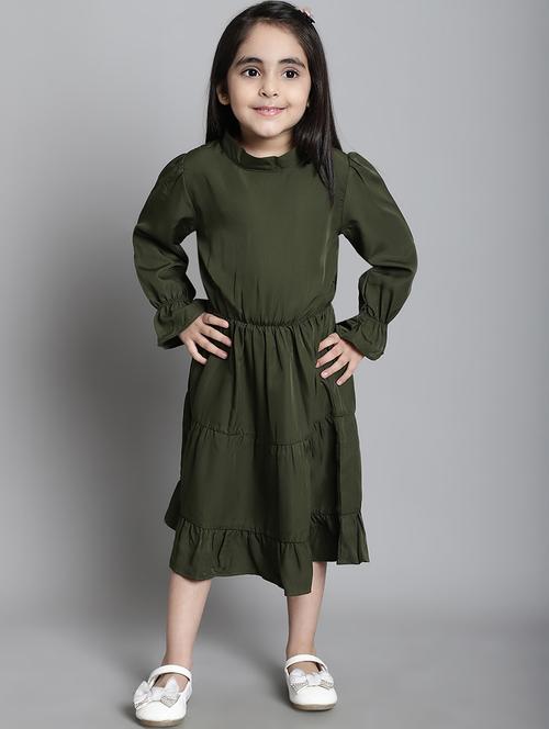 girls solid long sleeve a-line dress - 21731701 - Standard Image - 0