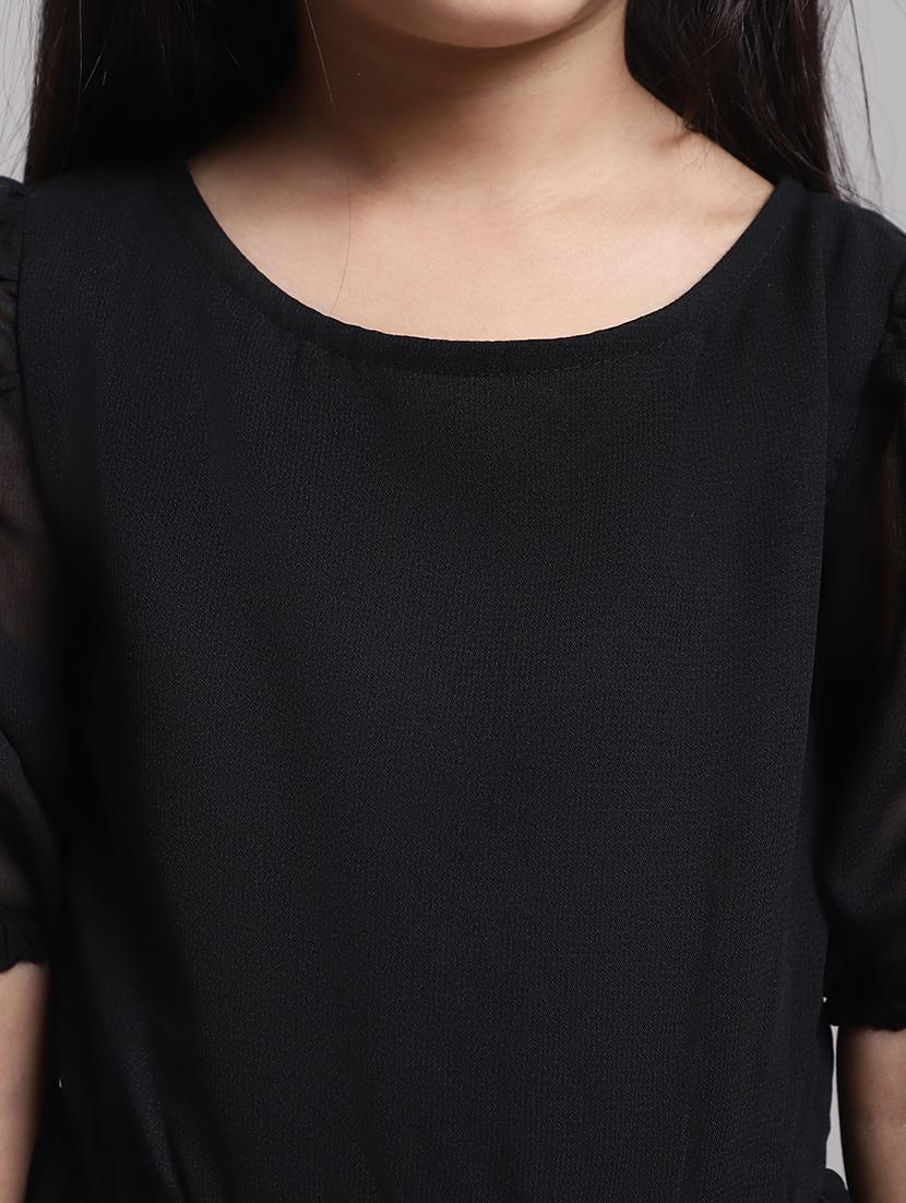 girls black round neck regualr fit tiered dress - 21731716 - Standard Image - 5