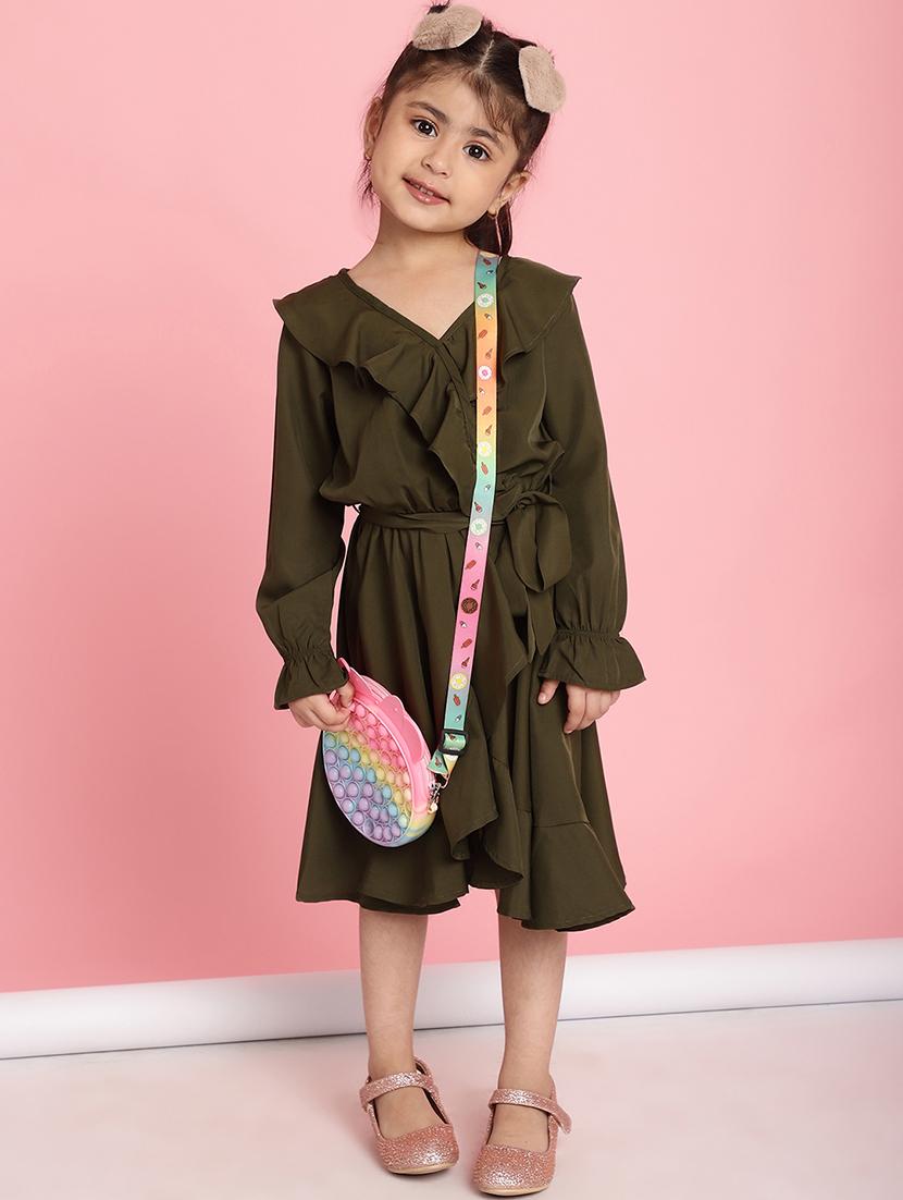 girls solid long sleeve regular fit dress - 21731730 -  Zoom Image - 0