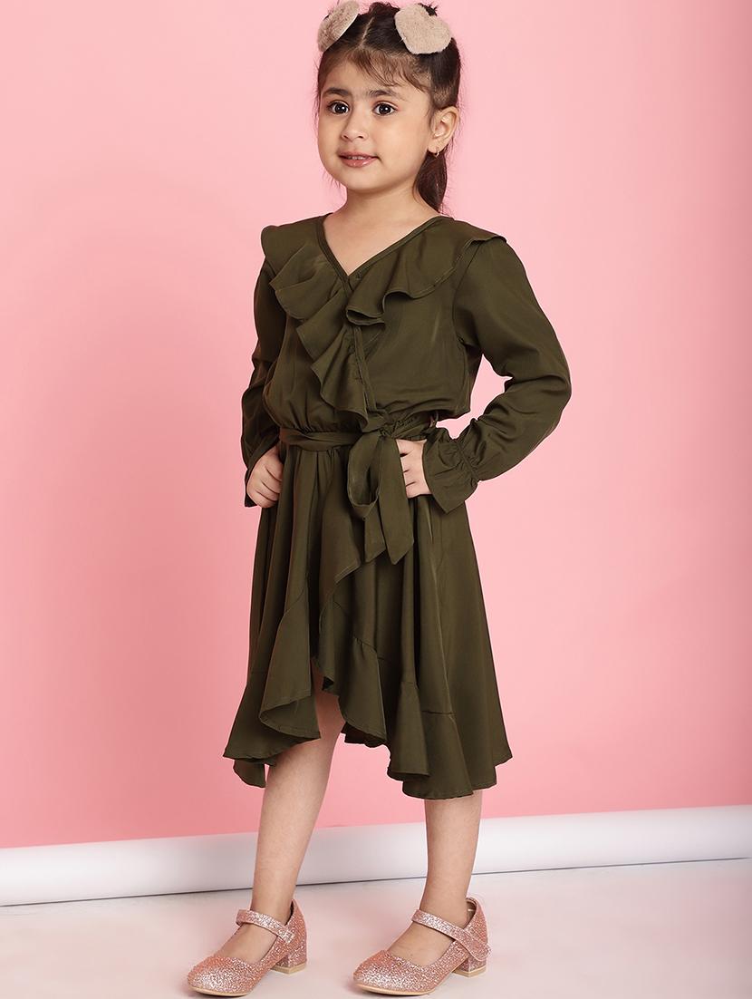 girls solid long sleeve regular fit dress - 21731730 - Standard Image - 3