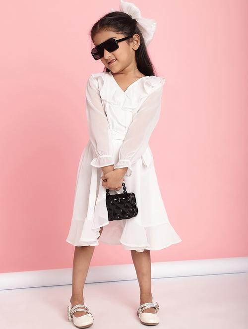 girls solid long sleeve regular fit dress - 21731731 - Standard Image - 0