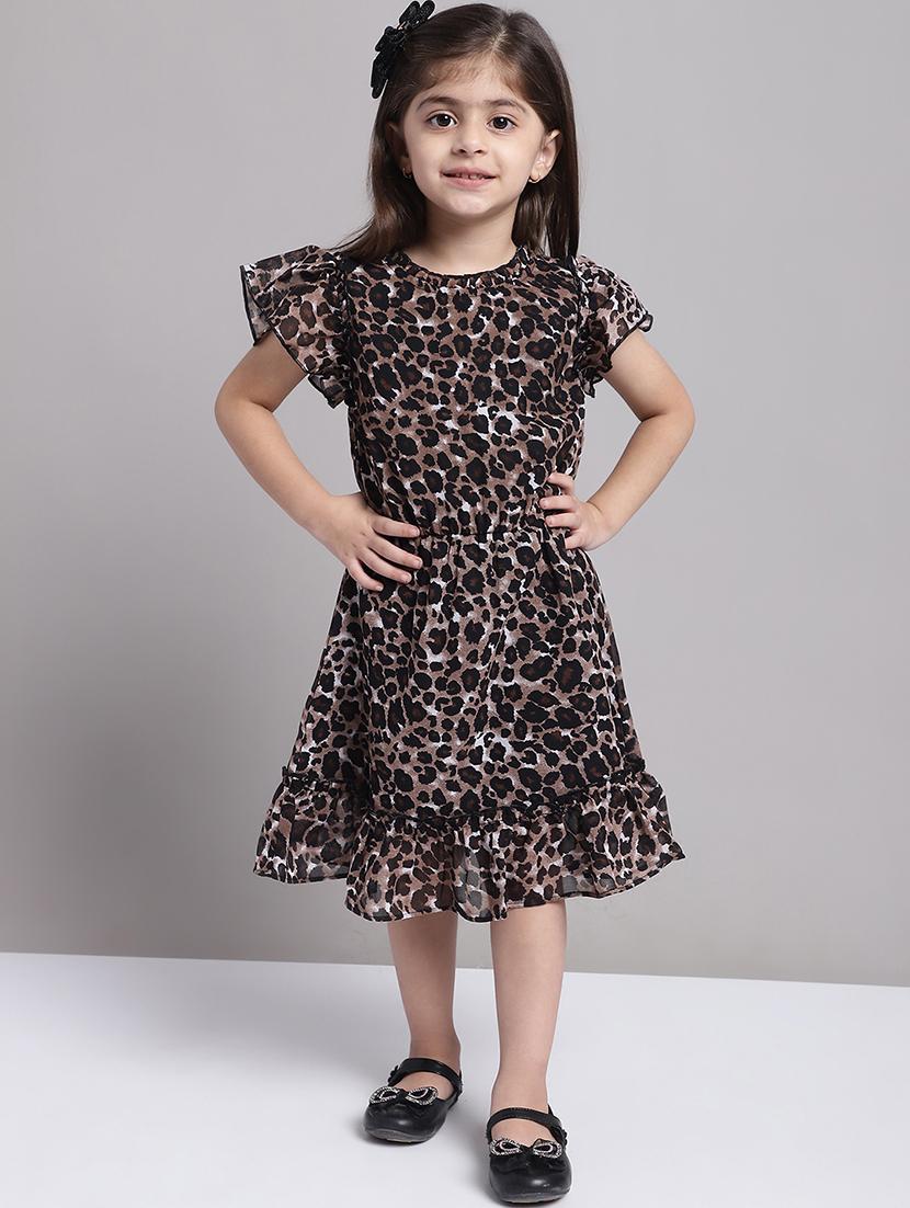 girls brown short sleeve regular fit tiered dress