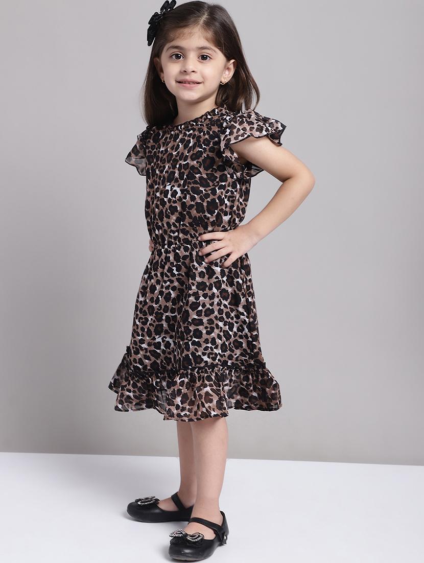 girls brown short sleeve regular fit tiered dress - 21731741 - Standard Image - 3