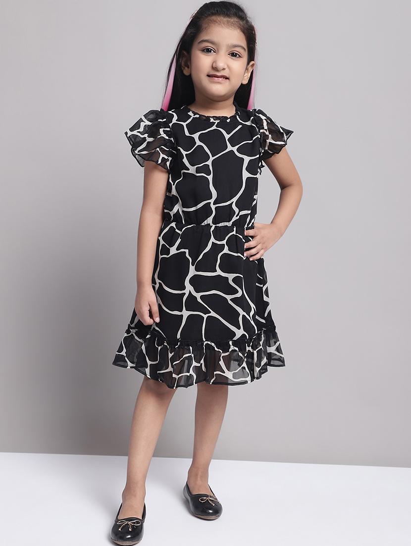 girls black short sleeve a-line dress - 21731743 -  Zoom Image - 0