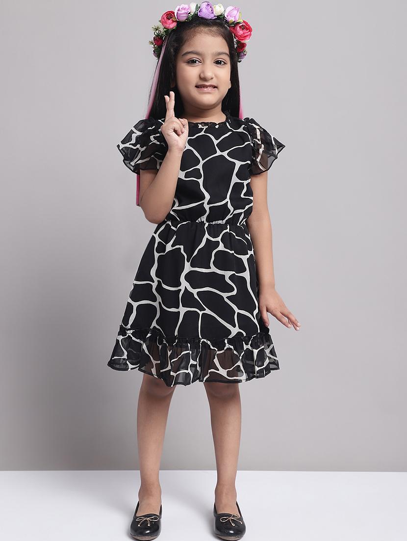 girls black short sleeve a-line dress - 21731743 - Standard Image - 3