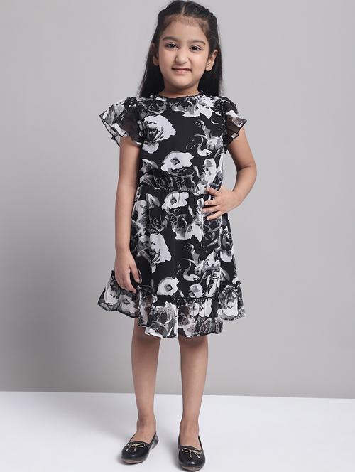 girls black short sleeve regular fit tiered dress - 21731744 -  Standard Image - 0