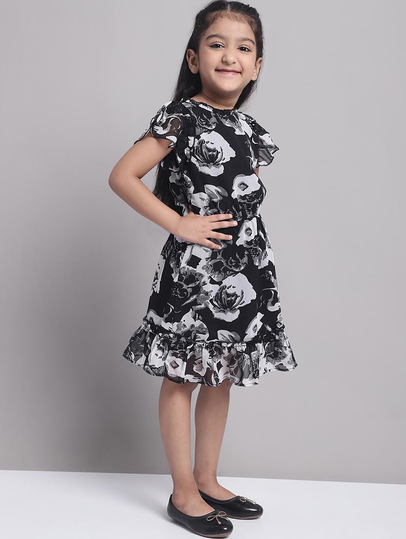 girls black short sleeve regular fit tiered dress - 21731744 - Standard Image - 3