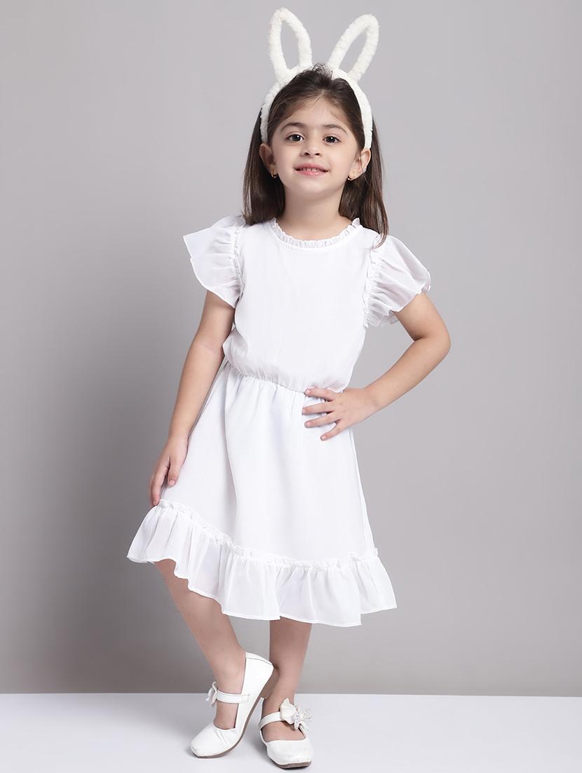 girls white short sleeve regular fit tiered dress - 21731748 -  Zoom Image - 0