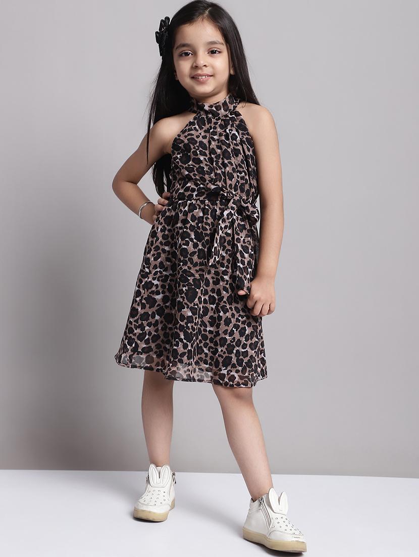 girls animal printed halter neck a-line dress
