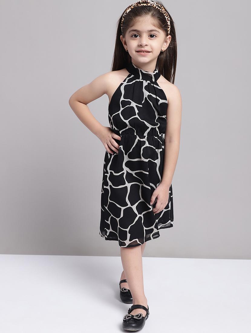girls printed halter neck a-line dress