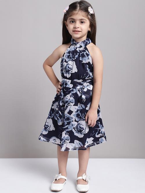 girls navy blue halter neck a-line dress - 21731765 - Standard Image - 0