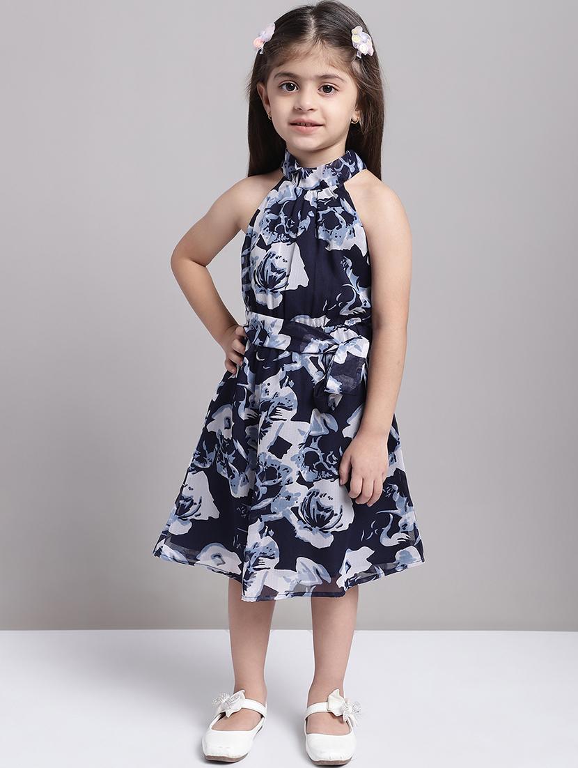 girls navy blue halter neck a-line dress - 21731765 - Zoom Image - 0